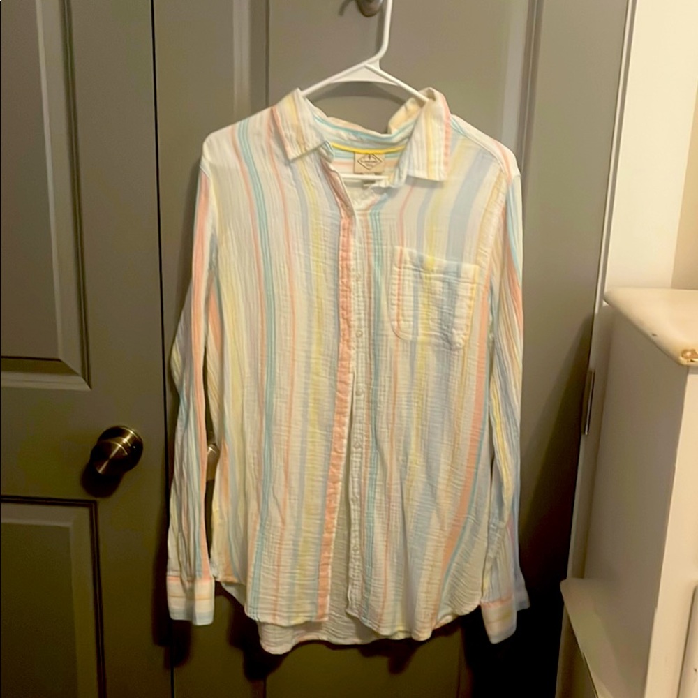St. John's Bay Casual Blue and Yellow Button Down Shirt - Picture 1 of 4